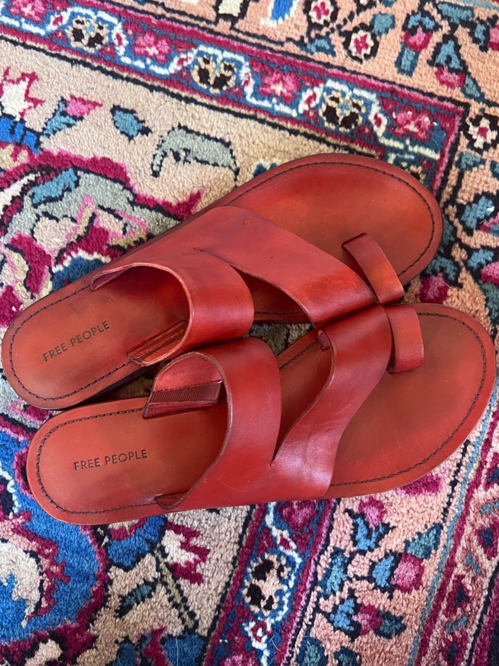 Free People Abilene Red Leather Toe Loop Sandals | Block Heel | EU 39 - Picture 3 of 4